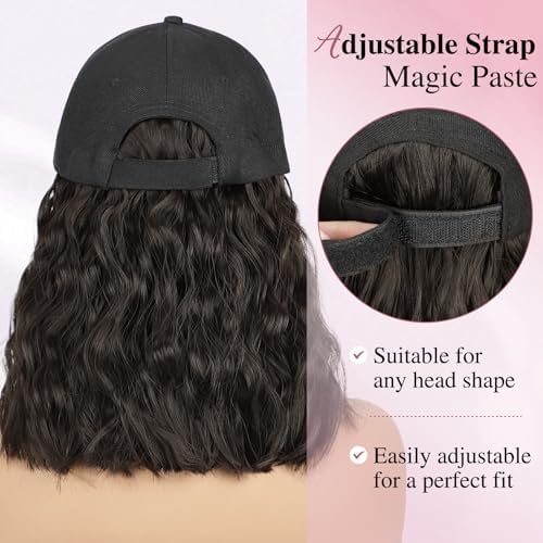 HANYUDIE Hat Wig for Women Wig Cap with Curly Hair Extensions Hat with Hair Wave Adjustable Baseball Cap Wigs - Image 5