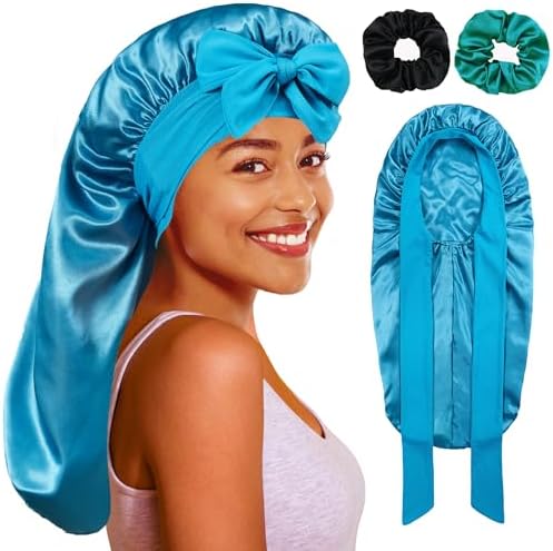 vidsel Long Bonnet with Tie, Satin Silk Sleep Bonnets for Women +Scrunchie by vidsel