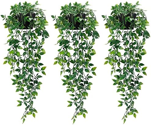 Whonline 3 Pack Artificial Hanging Plants Fake Plants with Pots for House Bedroom Wall Garden Decor by WHONLINE