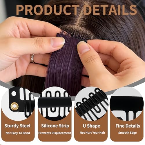 30 Pieces Wig Clips to Secure, Flat Hair Clip, Hair Extension Clip with Thread Kit, Hair Extensions Clip for Women, Bangs Hair Clip DIY Set for Kids and Pets, Black Chunni Clips - Image 4