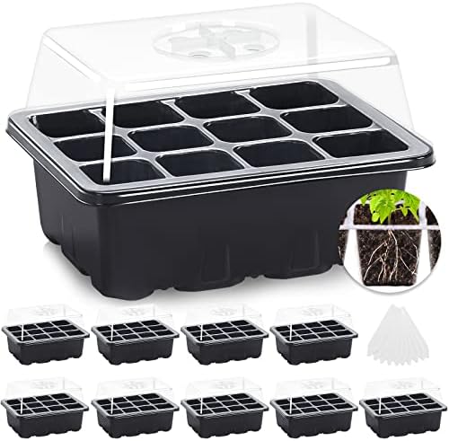 MIXC 10 Pack Seed Starter Tray, 120Cell Stater Kit with Humidity Dome Black by MIXC