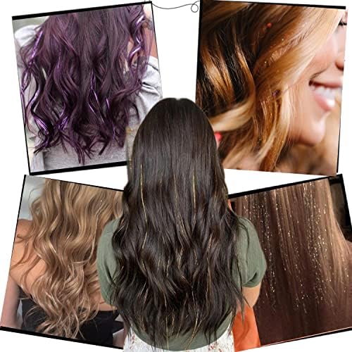 Ubeleco Hair Tinsel, Packs of 12Pcs Clip in Hair Tinsel, 20.5 Inch Fairy Hair Tinsel Kit Heat Resistant for Christmas New Year Halloween Party, Tinsel Hair Extensions for Women Girls (Gold Pink) - Image 5