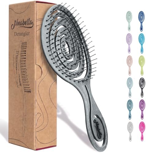Ninabella Detangling Hair Brush - Gentle Detangler Brush for Curly, Fine, Thick and Long Hair - Hairbrush for Women - For Wet and Dry Hair - Stone Edition - Smoky Grey by Ninabella