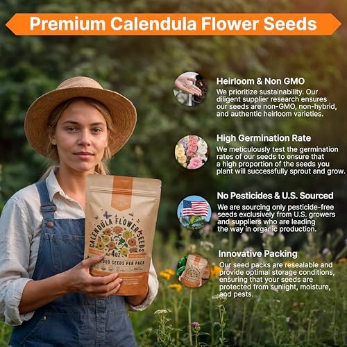 Calendula Seeds Pack 4 oz - Over 13,000 Non-GMO Heirloom Calendula Seeds for Planting Indoor & Outdoor Gardening, Flower Seed for Planting Home and Garden, Flowers Seed in Individual Packet - Image 6