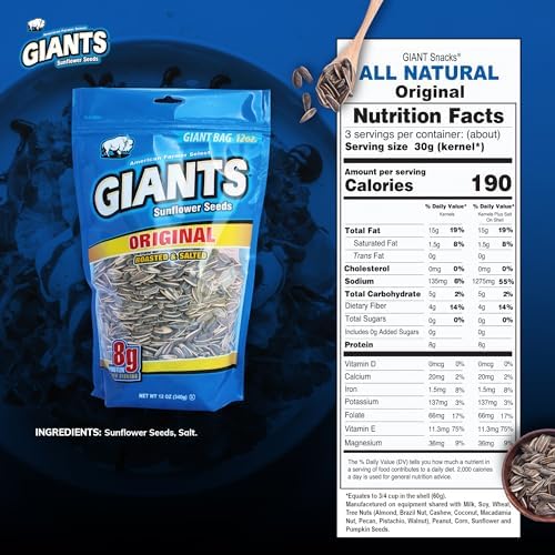 GIANTS Original Sunflower Seeds - Bulk, Lightly Salted for Eating, Shelled, 8g Protein Per Serving - 12 Oz Bag - Image 2