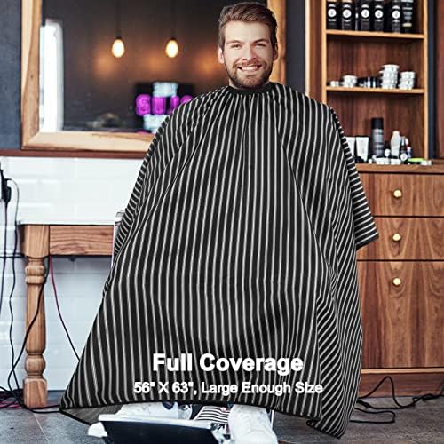 Professional Hair Cutting Cape with Neck Duster Brush, Large Size Salon Hairdresser Cape for Men, Women and Kids(Black With White Stripes) - Image 5