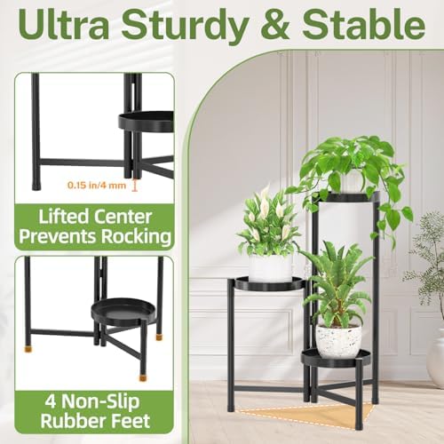 iDavosic.ly Plant Stand Indoor Outdoor, 3 Tier Metal Corner Shelf, Black - Image 5