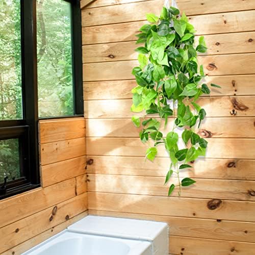 LOYWREE 35.4in Artificial Plants in Black Pot Realistic Fake Hanging Potted Greenery with Faux Ivy Vine & Pothos - Ideal for Shelf, Home, Office, Indoor & Outdoor Garden Decor - Image 5