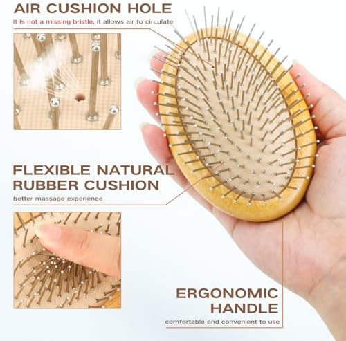 Metal Hair Brush,Bamboo Scalp Massager for Hair Growth &Detangle - Image 2