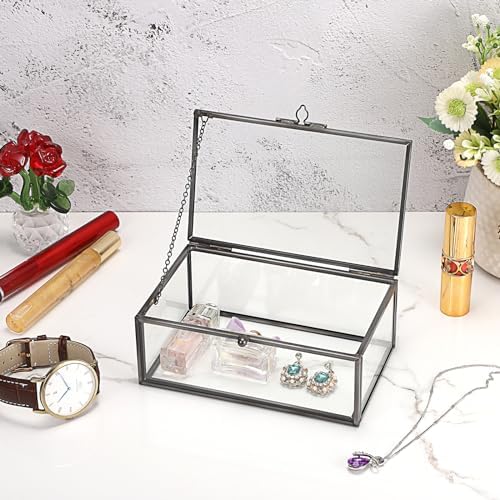 Hipiwe Vintage Glass Keepsake Box Clear Jewelry Display Lidded Box with Lid - Image 3