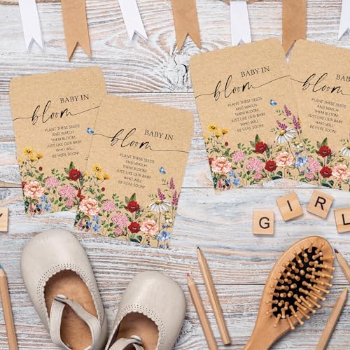 JarThenaAMCS 100Pcs Baby Shower Seed Packets Spring Wildflower Self Adhesive Kraft Envelopes with Thank You Tags Baby in Bloom Seed Storage Pockets for Garden Party Favors Supplies - Image 5