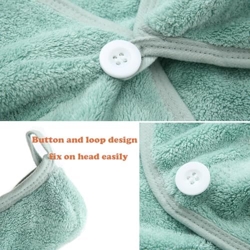 M-bestl 2 Pack Microfiber Hair Towel Wrap,Hair Drying Towel with Button, Hair Towel Turban,Head Towel to Dry Hair Quickly (Green&Green) - Image 5