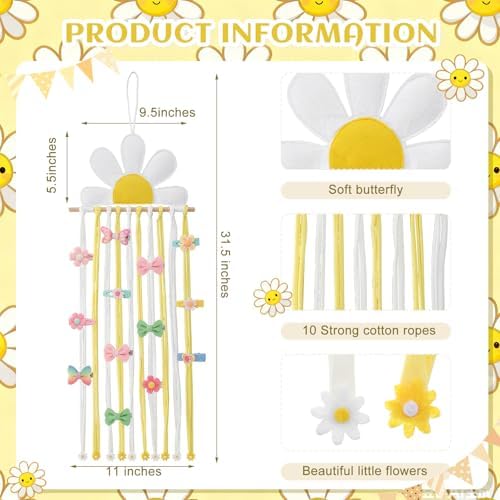 Suncalla Long Bow Holder for Girls Baby White Daisy Hair Bow Clip Organizer - Image 3