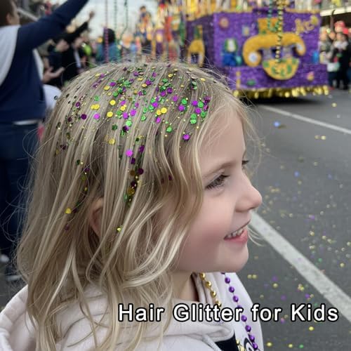 MEICOLY Mardi Gras Brazil Face Glitter Gel, Holographic Halloween Body Glitter, Skin-Friendly Hair Accessories for Kids & Adults, Gold Green Purple Mixed Game Day Spirit Day Hair Glitter - Image 3