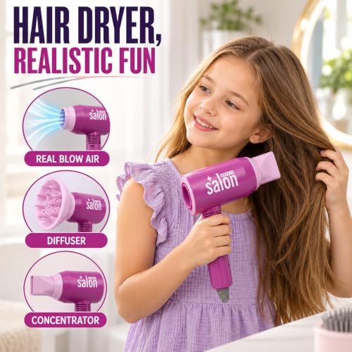 18 PCS Girls Beauty Hair Salon Toy Kit with Hairdryer, Straightener & Styling Accessories, Fashion Pretend Play Doll Stylist Set for Kids and Toddlers - Image 6
