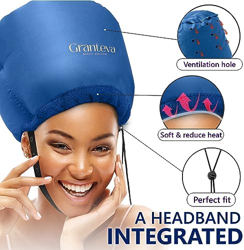 Granteva Hair Dryer Bonnet w/A Headband Integrated that Reduces Heat Around Ears & Neck - Blow Dryer Attachment for Hair Dryer, Speeds Up Drying Time - Image 2