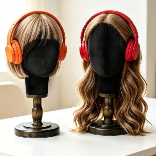 Canvas Wig Head Stand, Wig Head Stand Mannequin with Detachable Wood Stand - Image 7
