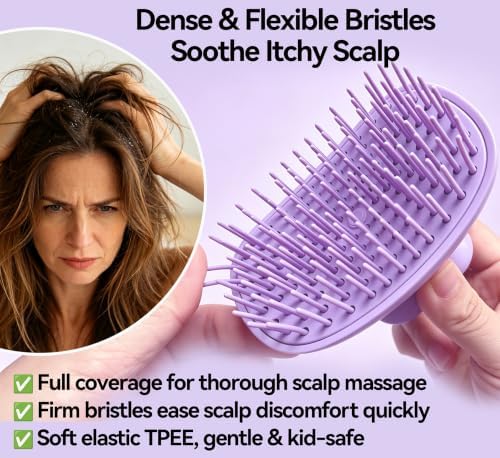 Shampoo Brush Scalp Massager, Scrubber Exfoliator for Dandruff, Purple - Image 4