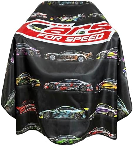 Barber Cape for Men Professional Hair Cutting Salon Cape with Snaps Waterproof Hairdressing Styling Cape Gown Apron- 63”× 56”(Racing Cars), Black by Unknown