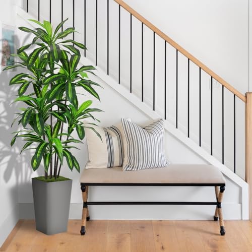 ASTIDY Artificial Plant 6FT Dracaena Fake Tree with Gray Tall Planter - Image 3