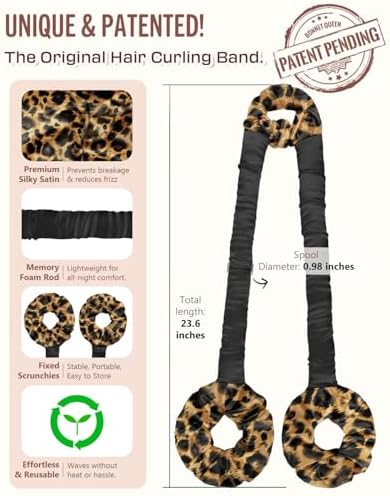 BONNET QUEEN Heatless Hair Curler for Heatless Curls Overnight, All-in-One Sleepy Tie Satin Curling Rod, Hair Curlers to Sleep In, Overnight Blowout Rods, Hair Rollers for Women Long Hair, Leopard - Image 4