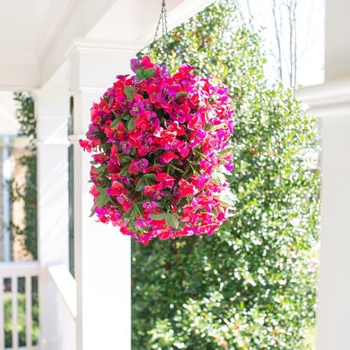 Faux Bougainvillea Artificial Flowers Plants for Outdoors Outside Decoration, 2pcs Fake Flowers Silk Long Trailing Vines UV Resistant Realistic for Front Door Porch Planter Urn Patio Balcony Yard, Mix - Image 4