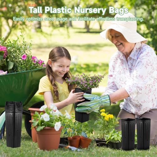 OMISTAR 50 Pcs Plastic Nursery Bags, Fruit Flower Grow Bags, Tall Square Plant Containers, Seedling Flower Starting Pots, Succulent Planters with Drainage Holes for Garden - Image 3