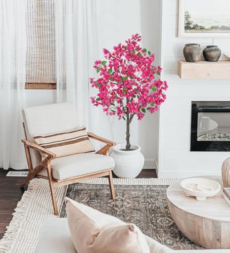 Briful Artificial Bougainvillea Tree in Black Pot 51.1" Tall Faux Silk Bougainvillea Floral Tree with Realistic Trunk Pink Fake Bougainvillea Plant for Home Office Living Room Bedroom Décor - Image 5
