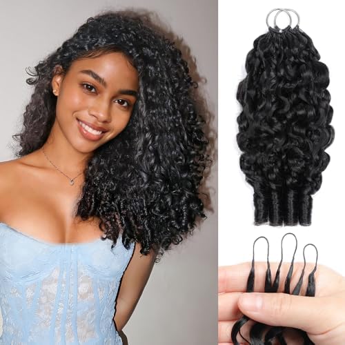 Burmese Curly Human Crochet Hair for Women Pre-looped 40 Strands Pre-separated Feather Crochet Human Hair Bundles 22 Inch 50g Invisible Lightweight Natural Black by EINbeauty