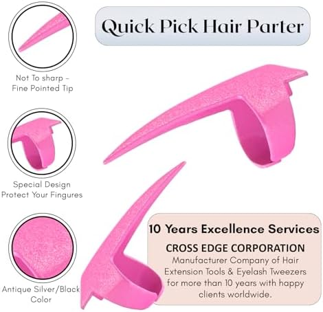 Hair Parting & Sectioning Ring - Stainless Steel Finger Braiding Hair Pick Tools Quick Installation of Human Hair Extensions Hair Styling Tools (Pink) - Image 3