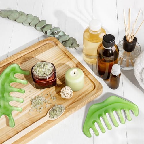 Geiserailie 2 Pcs Jade Combs Gua Sha Stone Scalp Massage Tool - Image 5