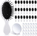Meanplan 48 Pcs Mini Hair Brush Set 24 Travel Wet Dry Hair Combs Pocket Detangling 24 Compact Folding Makeup Mirrors for Spa Sleepover Birthday Bridal Shower Bachelorette Christmas Party Gift(White) by Meanplan