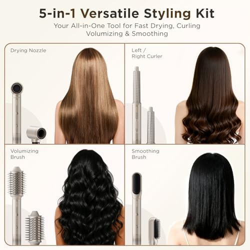 O.H.B 5 in 1 Hot Air Hair Styler, 110,000 RPM High Speed Hair Dryer Brush, Ionic Air Styler Wrap with Fast Drying, No Heat Damage Air Multi Styler for Volumize, Curl, Straighten for Travel, Gold - Image 2