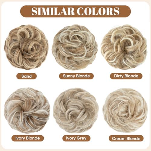 CJL HAIR Large Messy Bun Hair Piece Wavy Curly Scrunchies Synthetic Chignon Ponytail Hair Extensions Thick Updo Hairpieces for Women Sand - Image 3