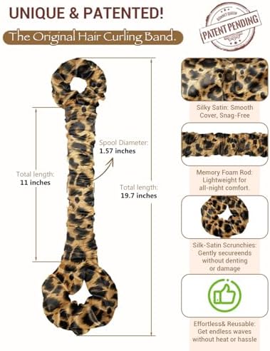 BONNET QUEEN Large Satin Heatless Hair Curler for Long Thick Hair, All-in-One Overnight Curling Rod, Heatless Curls Bun with Built-in Scrunchies, Day-to-Night Styling for Sleep, Travel & Gym, Leopard - Image 2