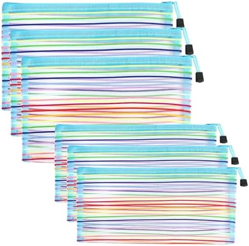 Mesh Bags with Zipper (6 Pack), Nylon Makeup Bag Cosmetic Pouches Travel Organizer Case for Purse Diaper Bag Home Organizing Striped Multi Size Blue by CarryEpic