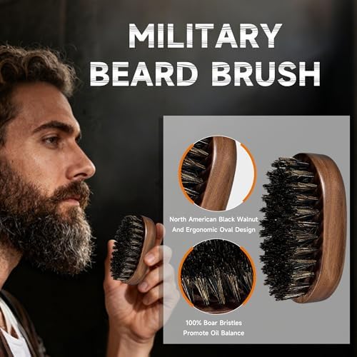 BFWood Mens Beard Brush Comb Kit, Small Travel Beard Set - Natural Boar Bristles With Black Walnut Wood, Grooming Sandalwood Mustache Comb, Mustache Trimming Sissors With Storage Bag - Image 4