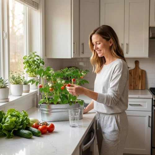 Cherry Tomato Grow Kit, All-in-One Indoor Vegetable Garden Starter Kit with Metal Planter, Complete Growing Set for Beginners, Kitchen Windowsill & Home Gardening & Plant Lovers Gift - Image 2