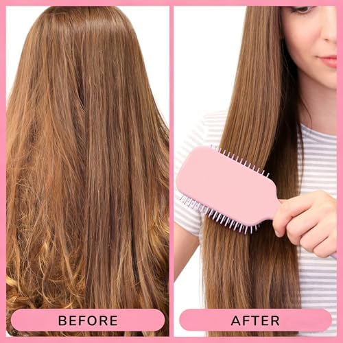 Paddle Hair Brush Women Blow Drying Professional Hairbrush Easy Grip Handle Hair Comb Straightening & Detangle Brush For Wet Dry Long Thick Thin Curly Natural Hair Salon Supplies (Pink) - Image 4
