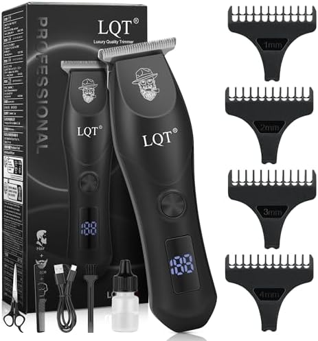 Professional Hair Clippers for Men - Cordless & Corded Dual Mode, 2-Speed & LCD Display, Complete Barber Kit, Scissors, Guide Combs, Rechargeable Beard/Hair Trimmer for Home & Professional Use by LQT