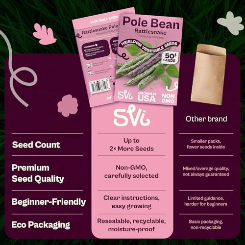 SVI 50 Rattlesnake Beans Seeds (Phaseolus vulgaris) – String Green Bean Seed Packets, Heavy Producing Green Beans – Non GMO Heirloom Vegetable Seeds for Trellis Home Garden & Outdoor Vegetable Garden - Image 6