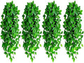 Artificial Hanging Plants, 4pcs Fake Pothos Vine Greenery for Wall Decor - Indoor Outdoor Home Living Room Hanging Decor, No Basket Included by PLACHIDAY