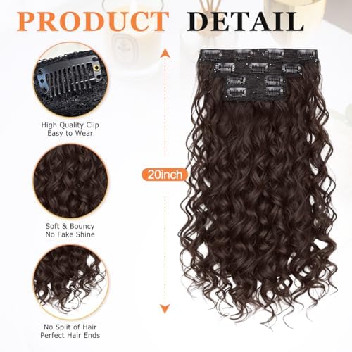 Vigorous Curly Clip In Hair Extensions,4PCS 20 inch Thick Curly Hair Extensions Lace Weft Clip Ins Invisible Natural Synthetic Hairpieces for Women,Dark Brown(6#) - Image 2