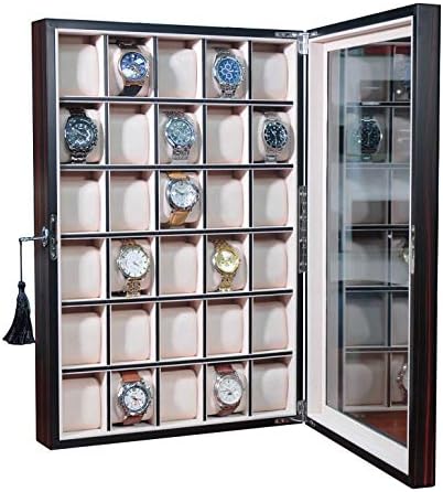 TIMELYBUYS 30 Piece Ebony Wood Watch Display Wall Hanging Case and Storage Organizer Box and Stand Father's Day Gift - Image 7