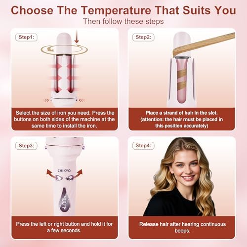 CHIKYO 3 in 1 Multifunctional Hot Tool, Automatic Curling Irons with 2 Ceramic Barrel(1", 1.25") & Hair Straightener Brush, Hair Curler & Straightening Comb, Colored Pink - Image 6