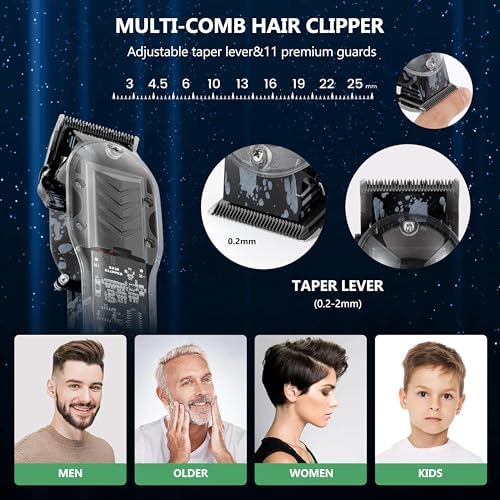 Professional Hair Clippers for Men, Cordless Barber kit for Hair Cutting & Grooming, Hair Clippers Set for Barber Haircut with LED Display 8 Fade Taper Combs(Black) - Image 2