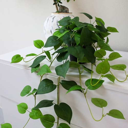 Fake Pothos Hanging Plants, 33" Potted Artificial Hanging Plant, Faux Pothos Silk Vines Hanging Plant Greenery for Home Living Room Indoor Decor - Image 5