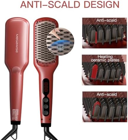 MEGAWISE Ionic Ceramic Hair Straightener Brush with LED Display - Image 2