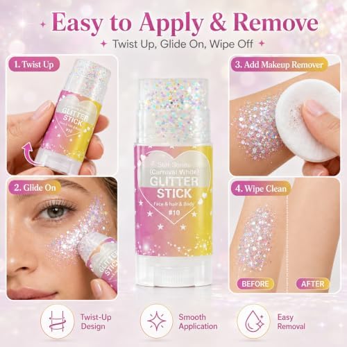 Go Ho Iridescent White Hair Glitter Stick,Sparkly Face Body Glitter Makeup - Image 6