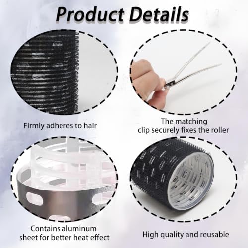 12Pcs Aluminum Thermal Hair Roller with 12Pcs Clips (Black) - Image 3